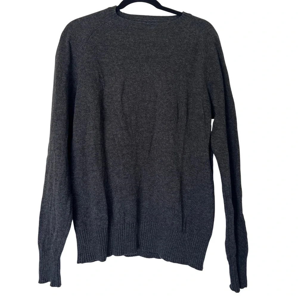 J.Crew 100% Wool Sweater Mens L Charcoal Gray Crewneck Academia Preppy Luxury